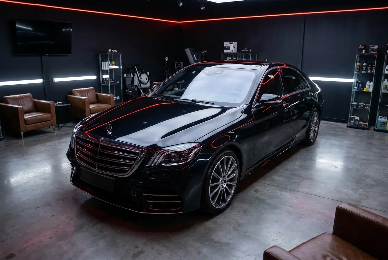 Dunkle Limousine nach Politur und Versiegelung